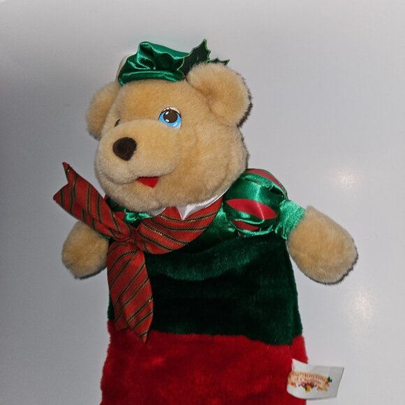 VTG 1993 Christmas Stocking Plush Brown Teddy Bear Red Green Merry Gifts Kmart - Picture 4 of 10